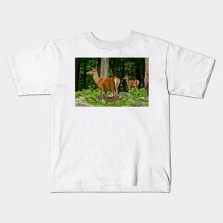 Red Deer Doe And Fawn Kids T-Shirt